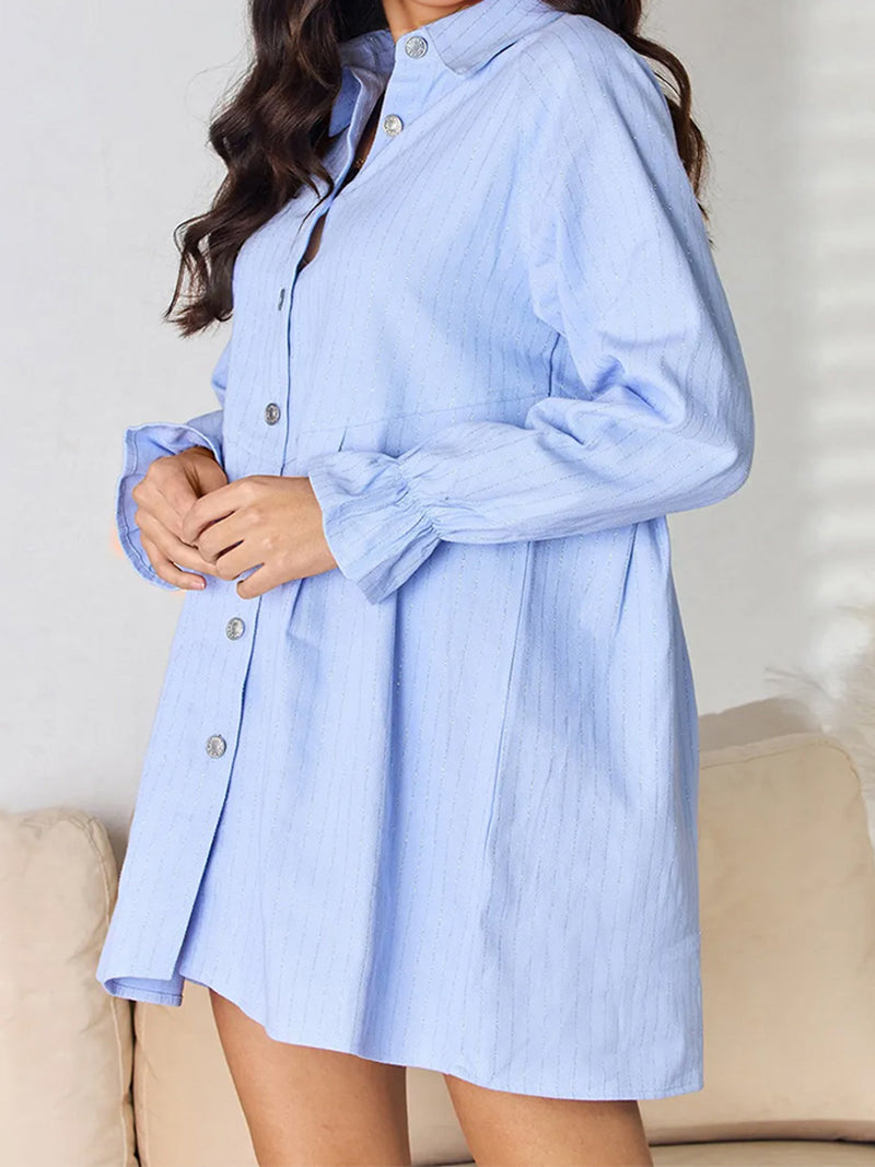 Solid Button-Up Mini Dress