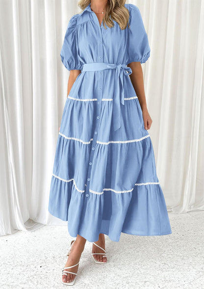 Button-Front Tiered Maxi Dress