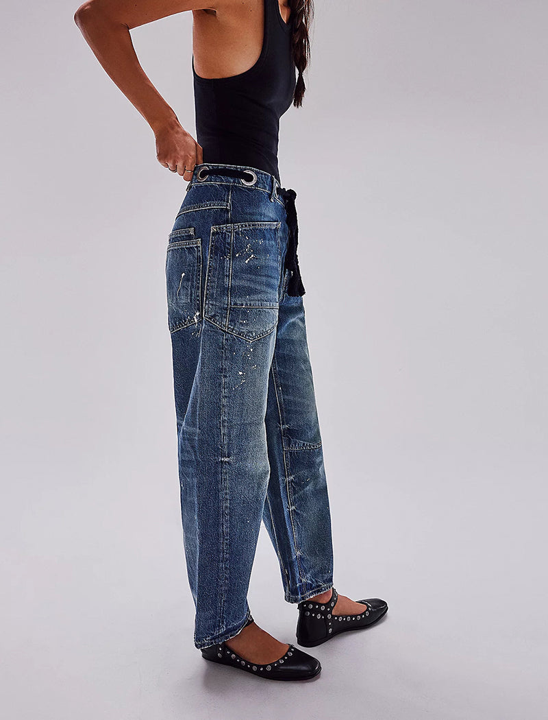 Wide-Leg Drawstring Jeans