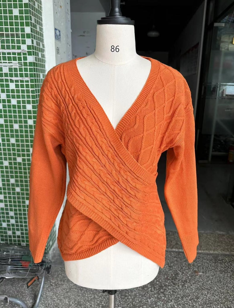 Wrap Front Textured Knit Sweater