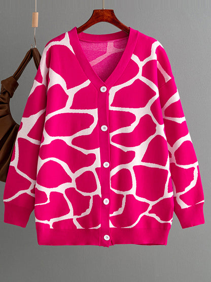 Giraffe Print Button-Up Cardigan