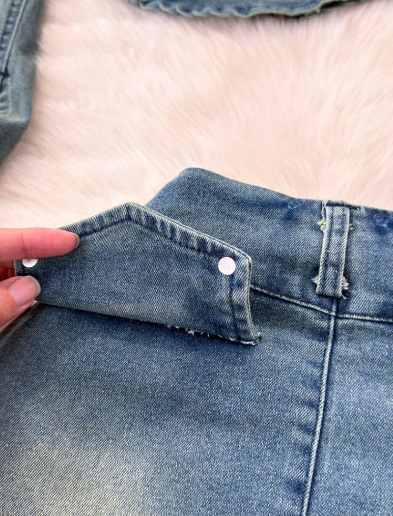 Collared Denim Jacket and Skirt Set