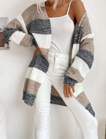 Striped Open-Front Knit Cardigan