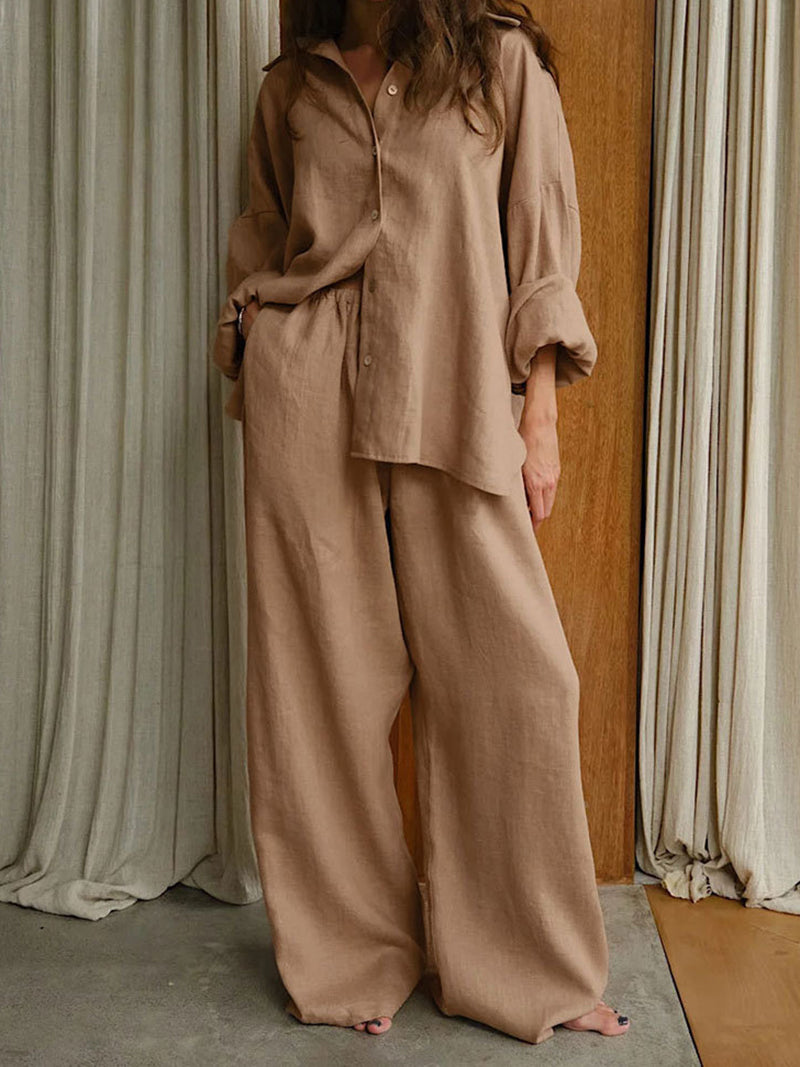 Solid Oversized Shirt and Pants Set