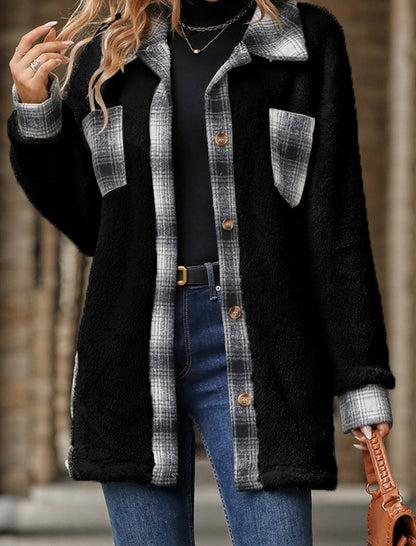 Plaid Trim Sherpa Overshirt