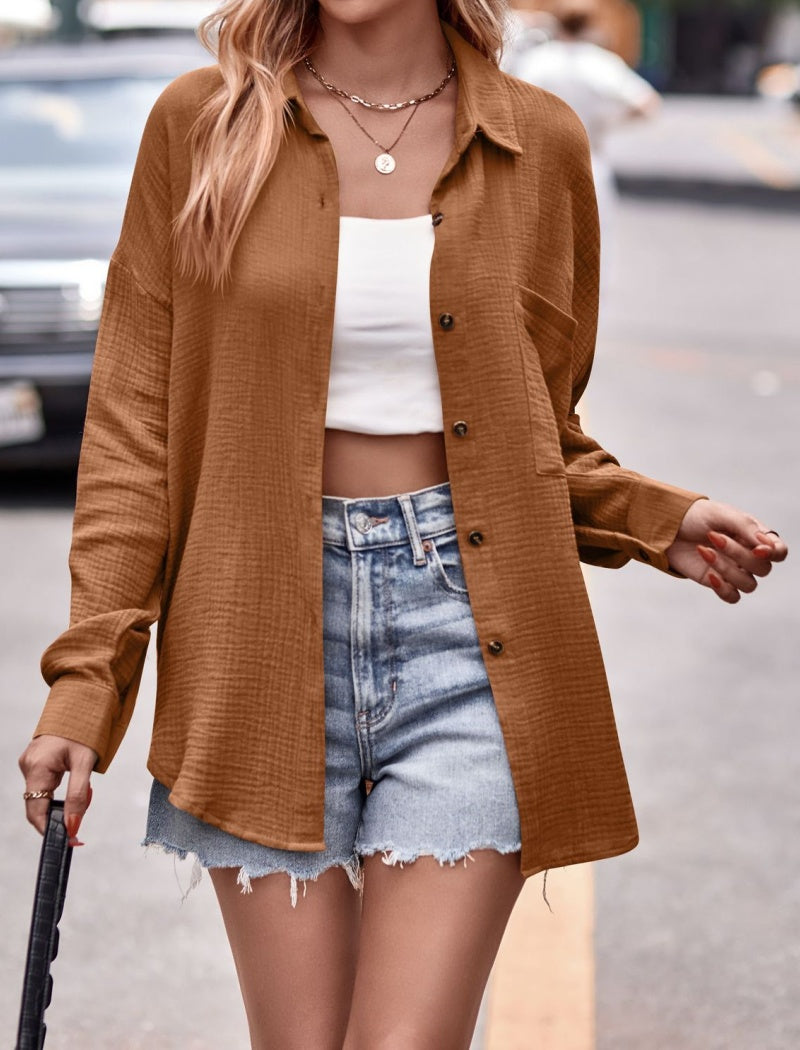 Button-Up Oversized Shirt with Layering Effect