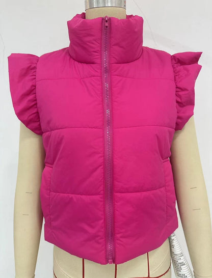 Ruffle Shoulder Puffer Vest