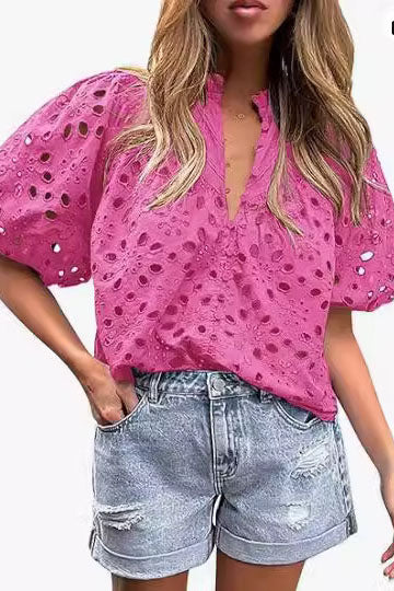 Eyelet Puff Sleeve Blouse