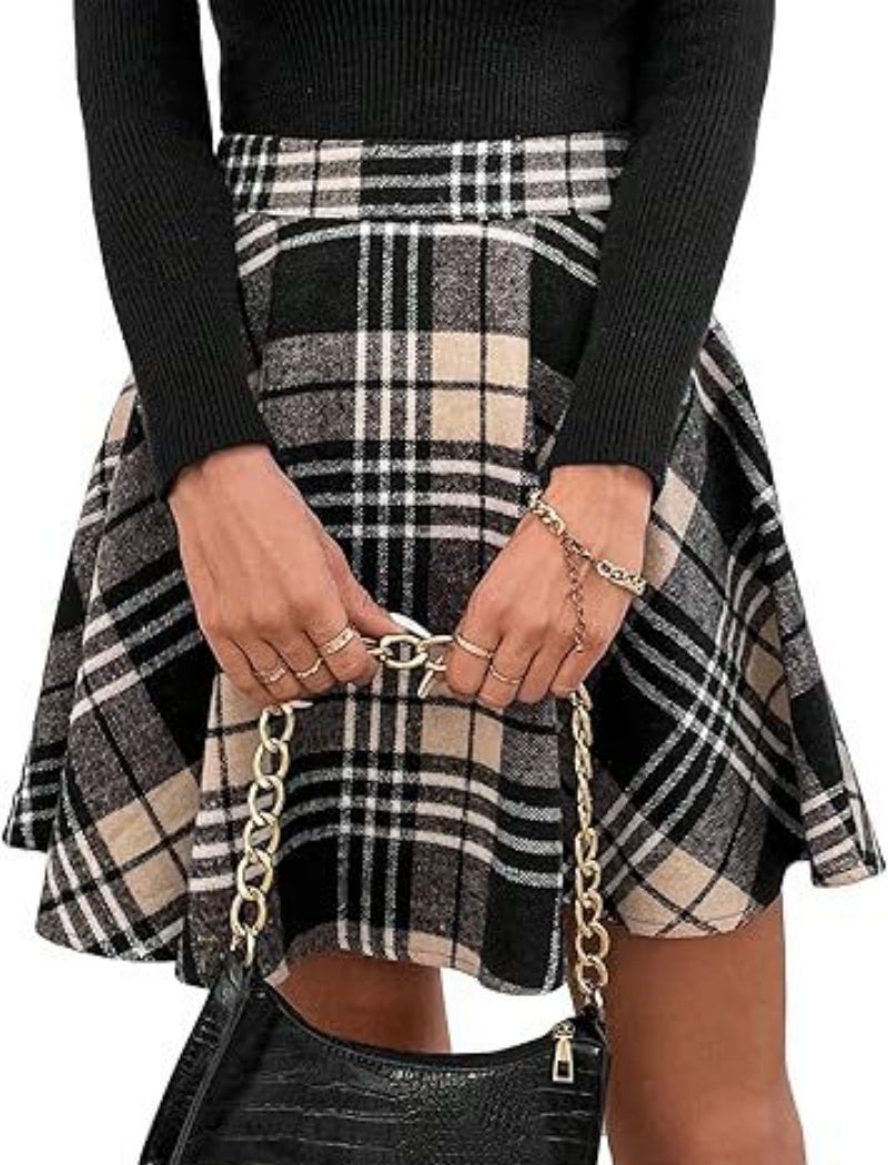 Plaid Patchwork A-Line Skirt