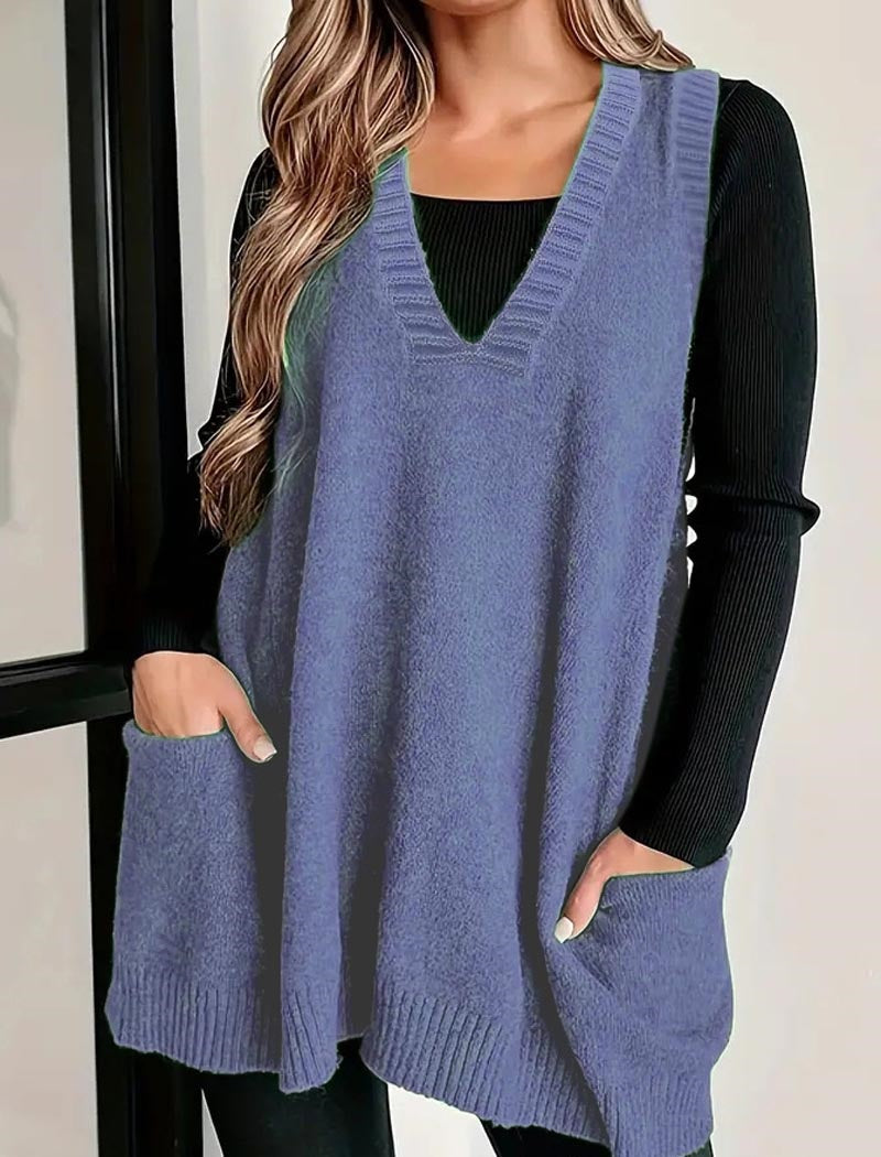 Sleeveless Knit Tunic with Front Pockets