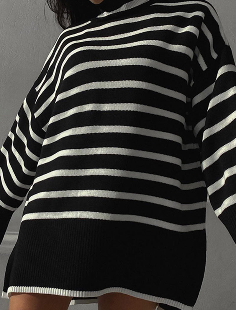 Striped Oversized Turtleneck Sweater