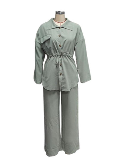 Loose Casual Drawstring Pocket Button Set