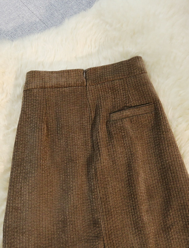 Flared Corduroy Skirt with Panel Detail