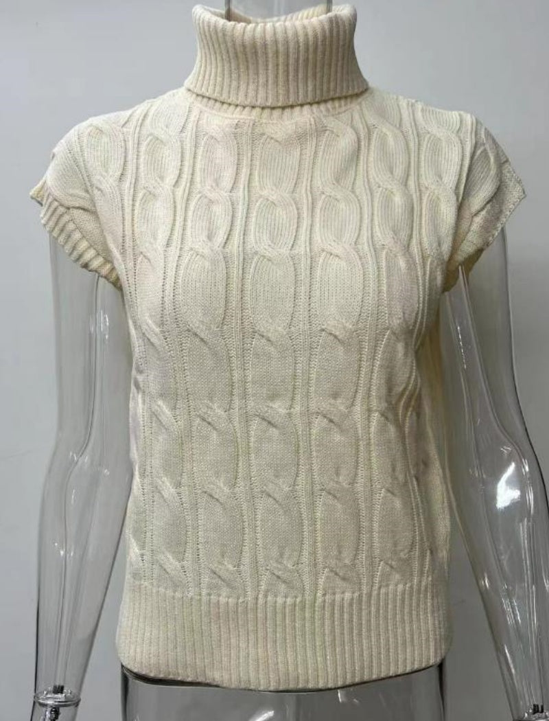 Solid Color High Neck Loose Knit Vest