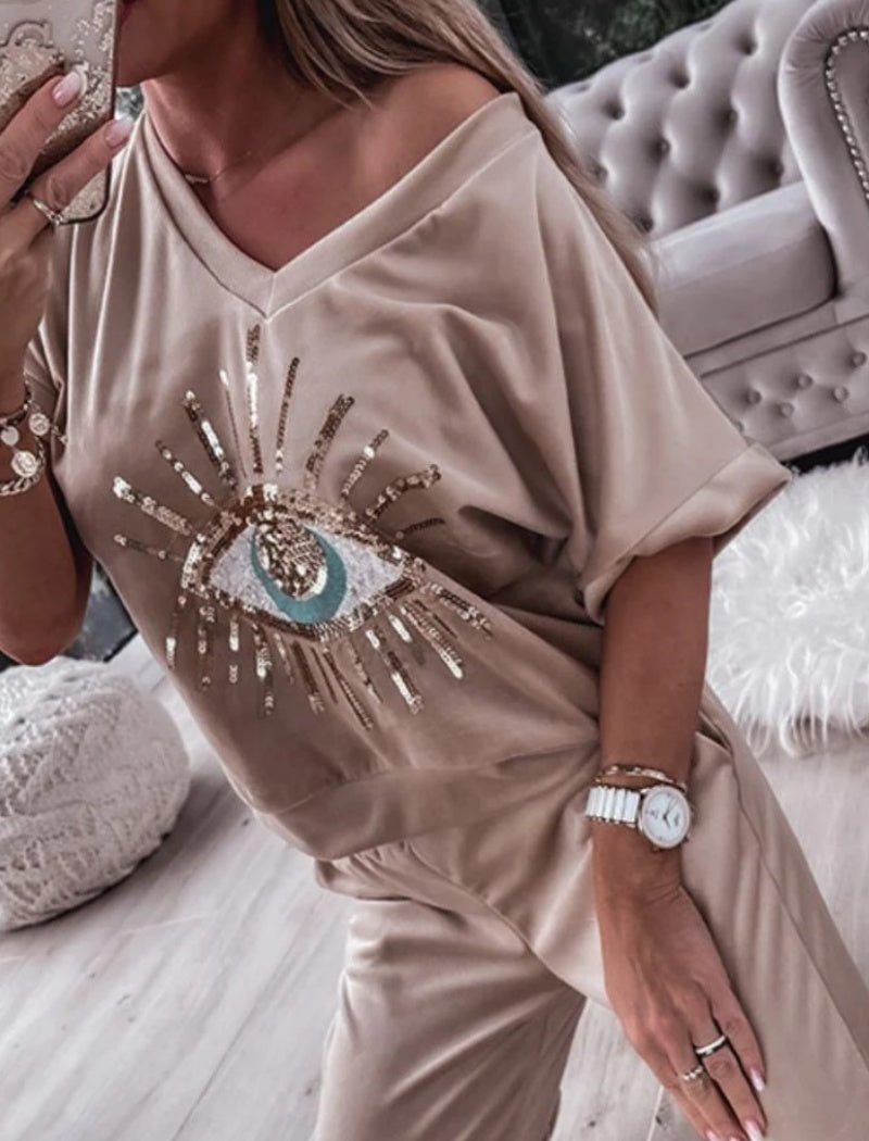 Eye Embellished Lounge Set