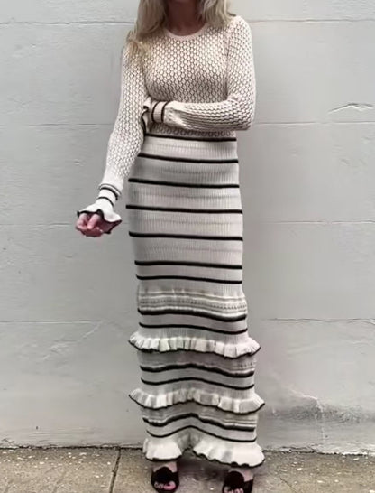 Striped Knit Dress with Ruffled Hem