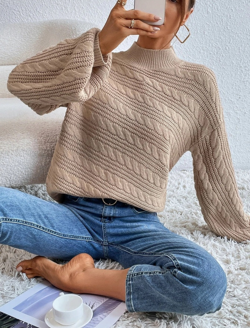 Cable Knit Sweater with Lantern Sleeves