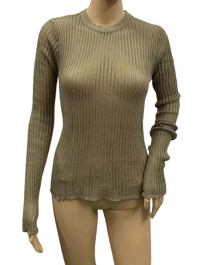 Sheer Ribbed Knit Long Sleeve Top