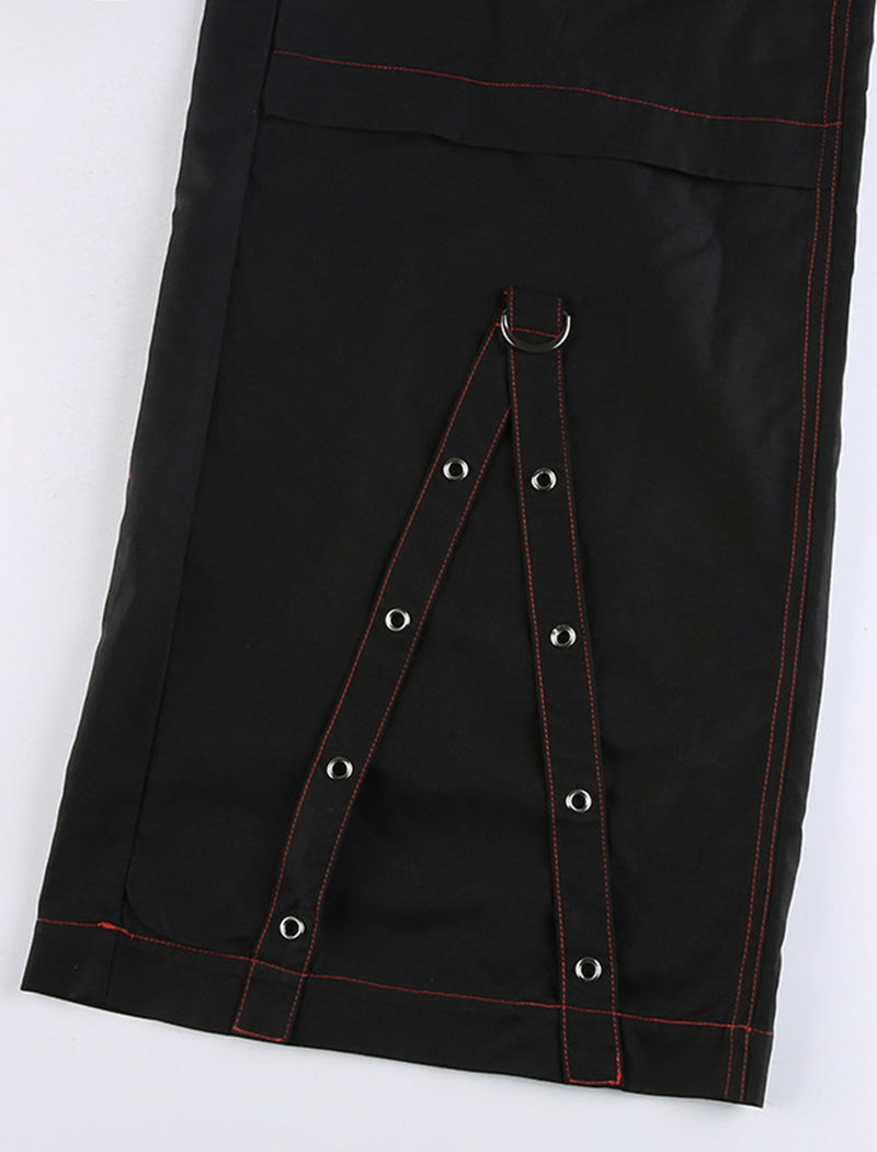 Color-Block Striped Mesh-Panel Wide-Leg Pants