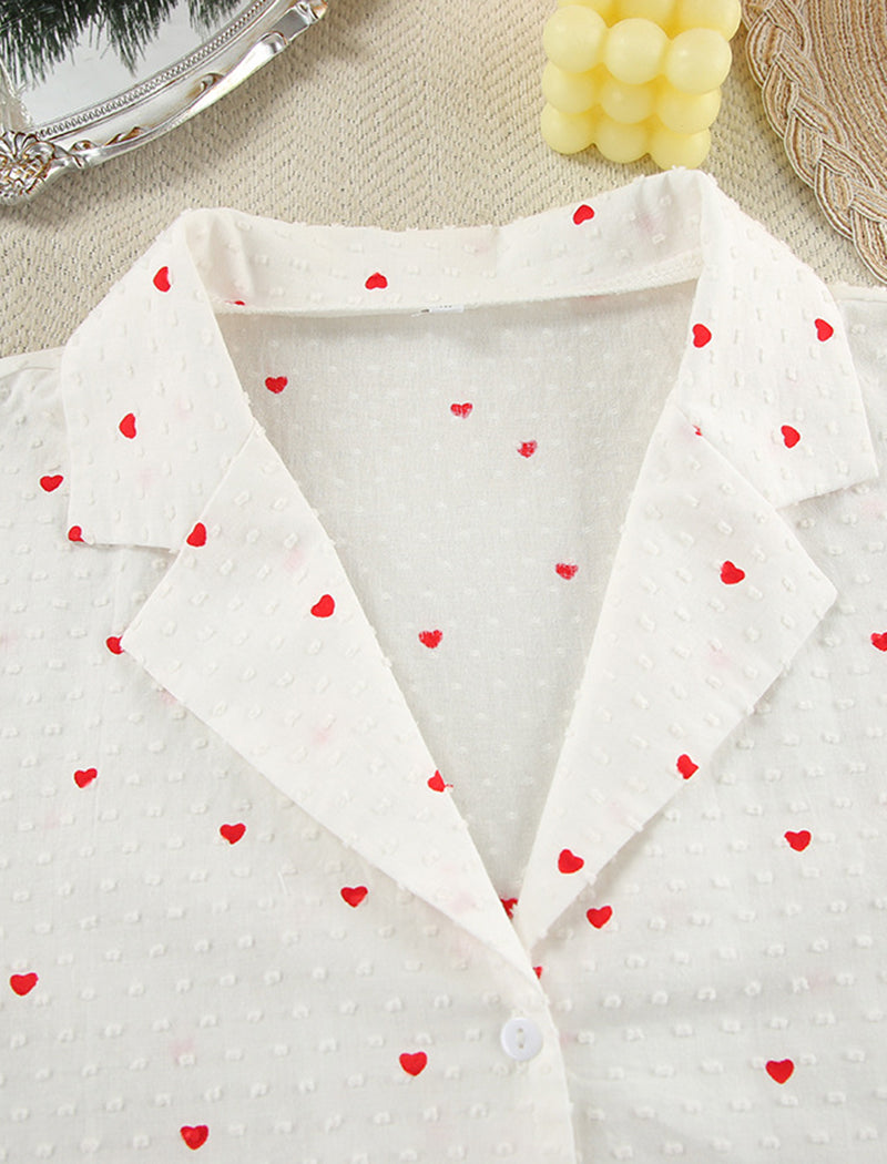 Heart Print Long Sleeve Pajama Set