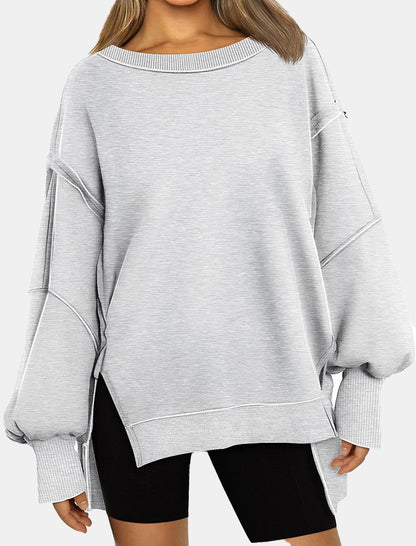 Oversized Long-Sleeve Split-Hem Top