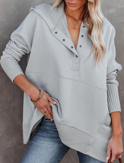 Hooded Buttoned Pullover Top