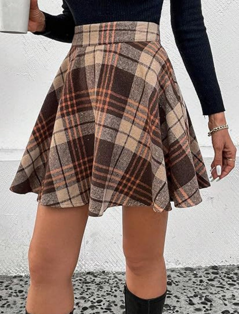 Plaid Patchwork A-Line Skirt