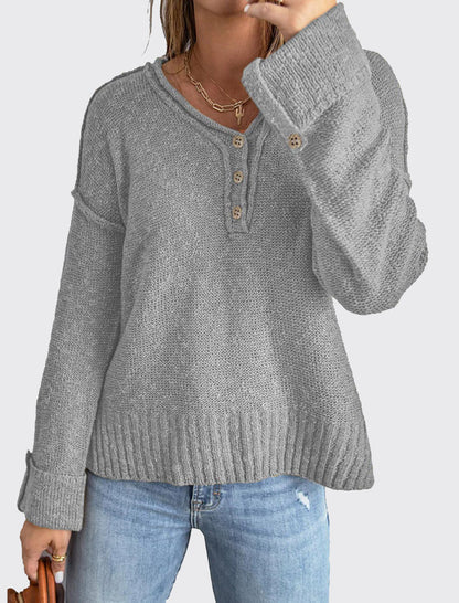 Casual Henley Knit Sweater