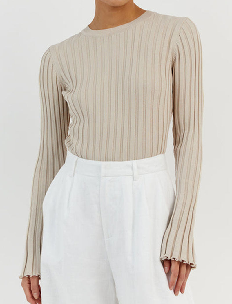 Bell Sleeve Ribbed Knit Top