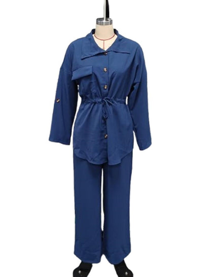 Loose Casual Drawstring Pocket Button Set