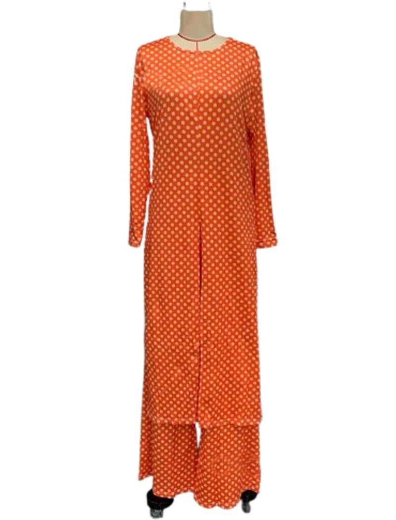 Crewneck Long Sleeve Split Polka Dot Pants Set