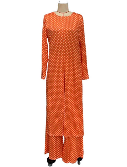 Crewneck Long Sleeve Split Polka Dot Pants Set
