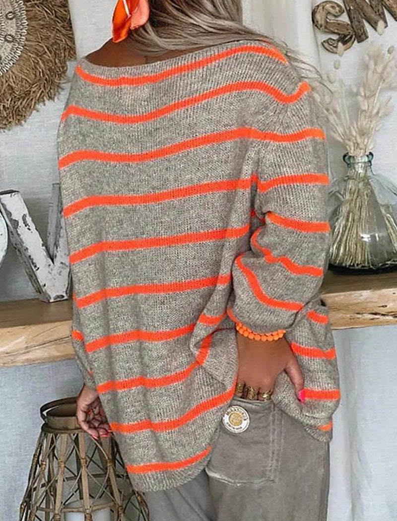 Striped Long Sleeve Buttoned Sweater