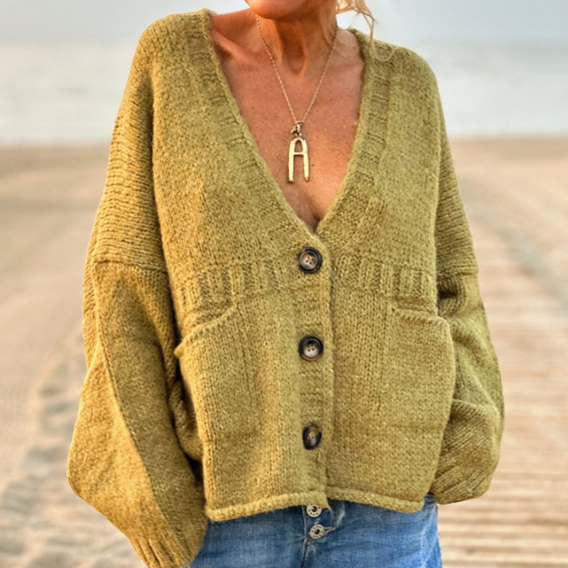 Button-Up Knit Cardigan with Front Pockets