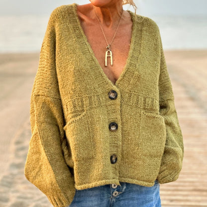 Button-Up Knit Cardigan with Front Pockets