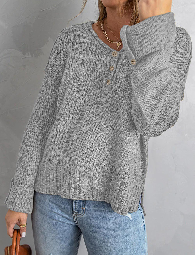 Button-Front Relaxed Knit Sweater