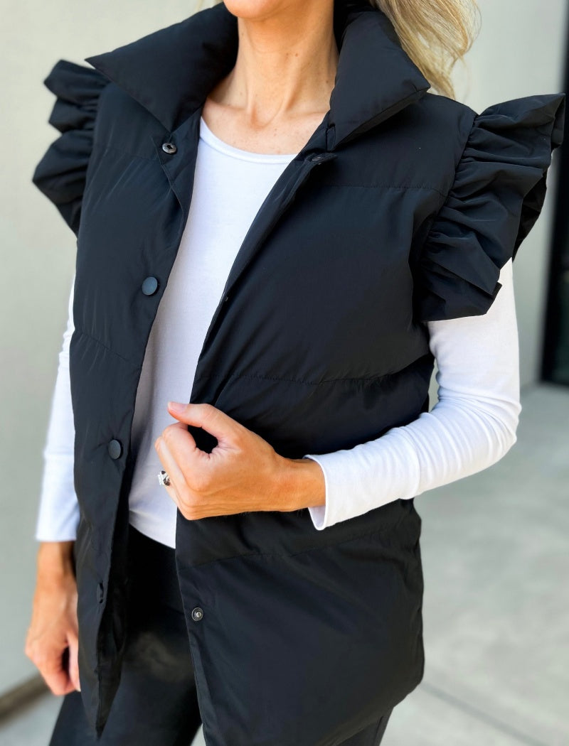 Ruffle Shoulder Padded Vest