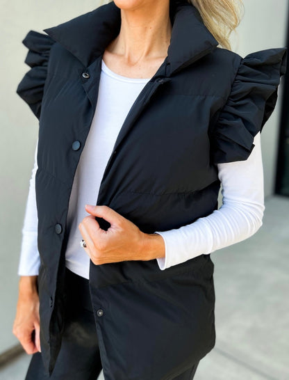 Ruffle Shoulder Padded Vest