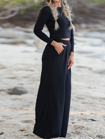 Two-Piece Lounge Set with Wide-Leg Pants