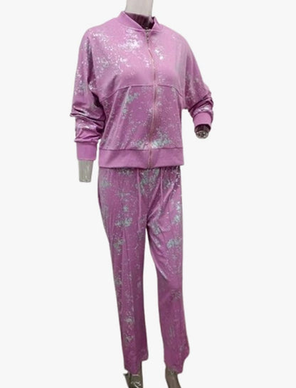 Metallic Print Zip-Up Lounge Set