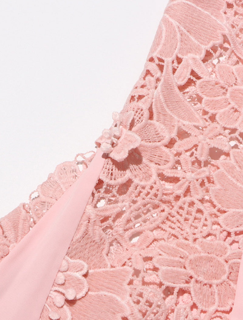 Lace-Trimmed Flowing Gown