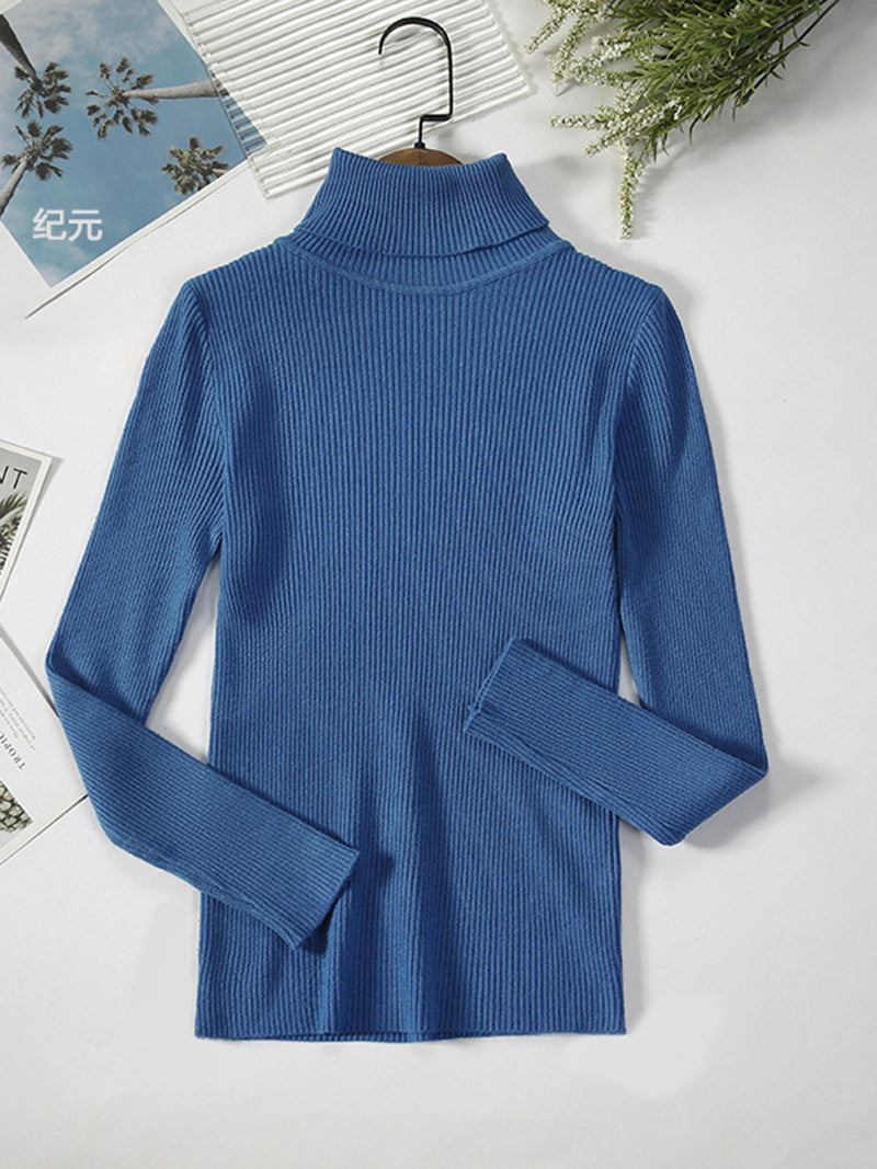 Ribbed Turtleneck Long-Sleeve Top