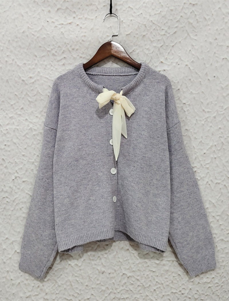 Button-Up Cardigan with Bow Detail