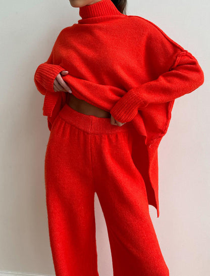 Knit Turtleneck Sweater and Wide-Leg Pants Set