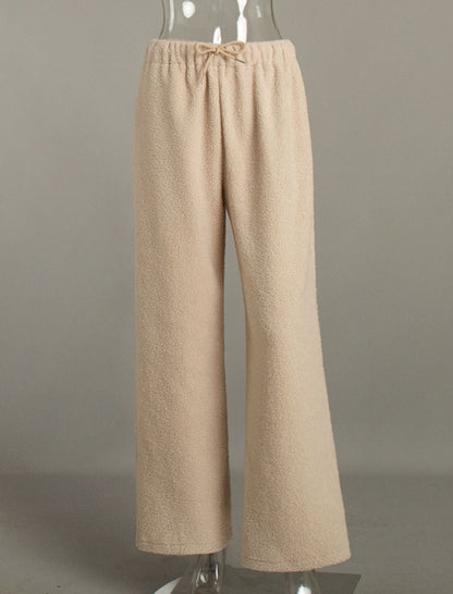 Wide-Leg Plush Drawstring Lounge Pants