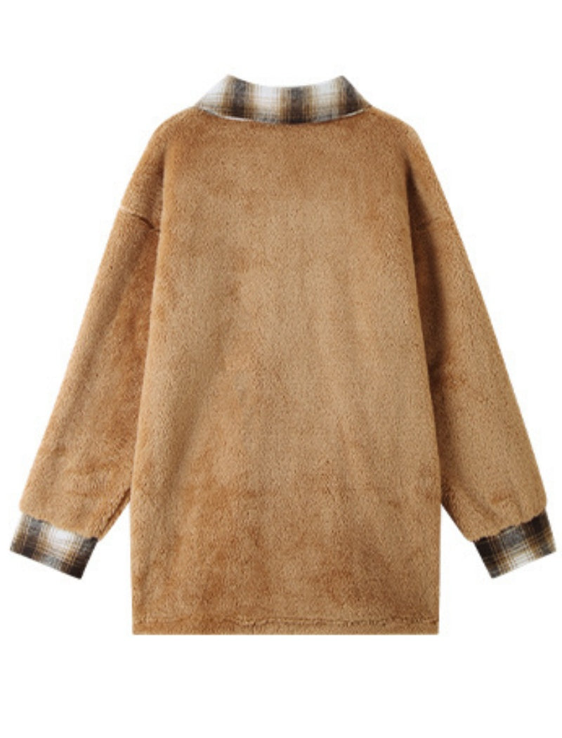 Plaid Trim Sherpa Overshirt