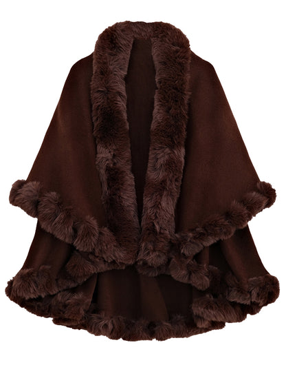 Faux Fur Trimmed Shawl Cape