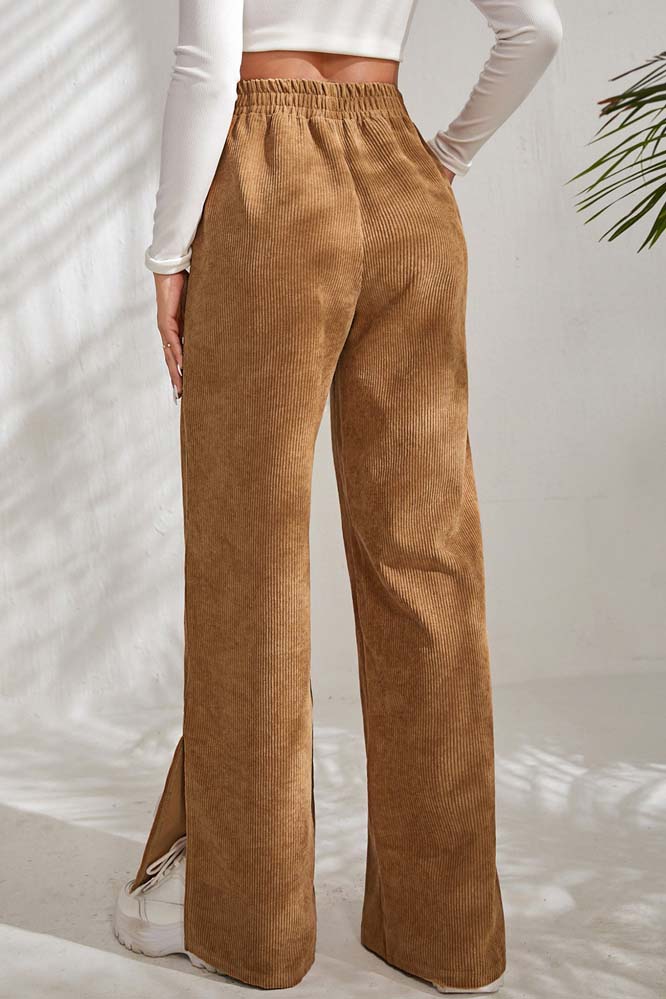 Wide-Leg High Waist Slit Pants