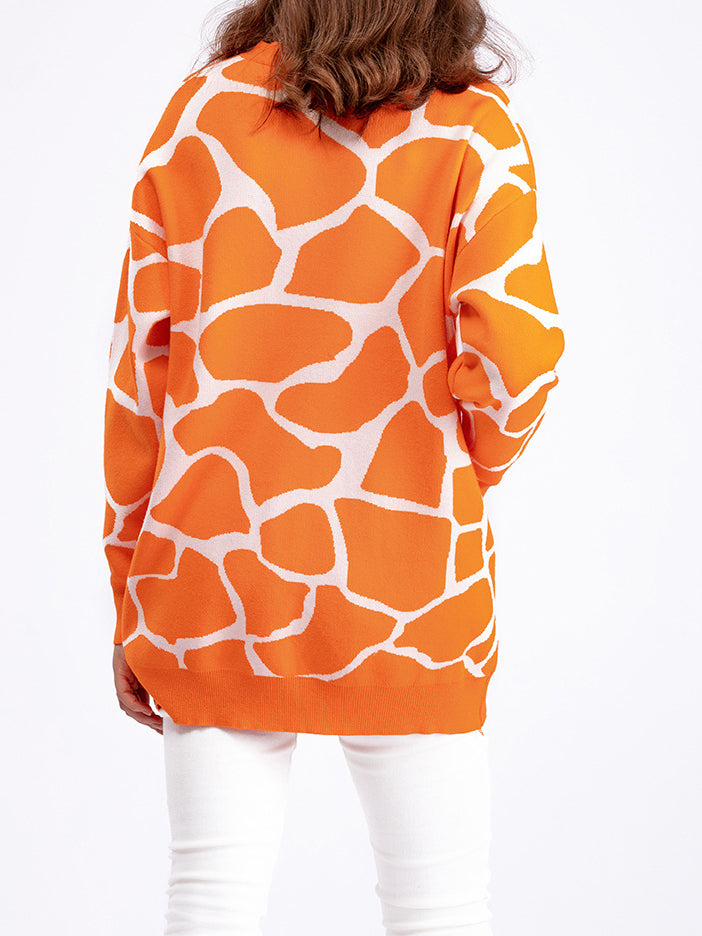 Giraffe Print Button-Up Cardigan