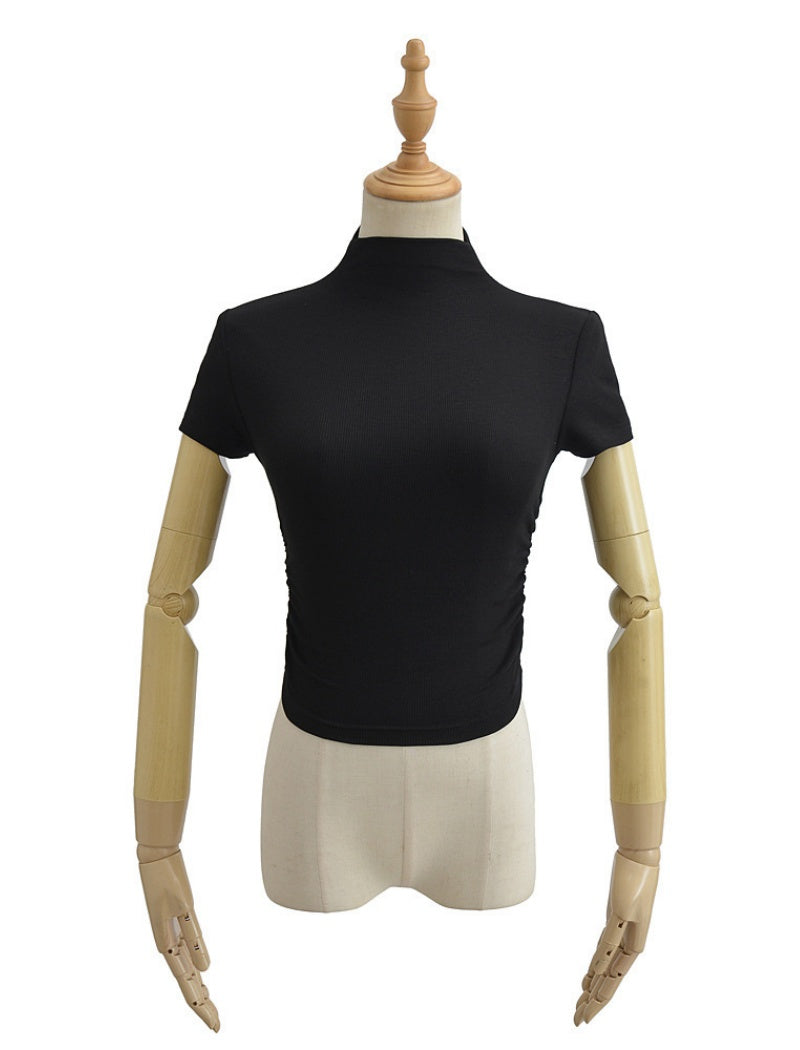 Mock Neck Ruched Short Sleeve Tee